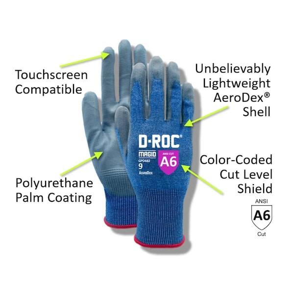DROC AeroDex 18Gauge Extremely Lightweight Polyurethane Coated Work Glove  Cut Level A6